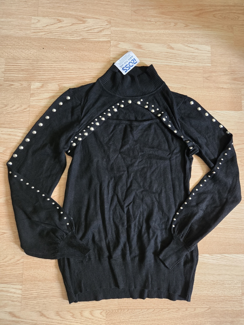 Black Studded Mock Neck Sweater